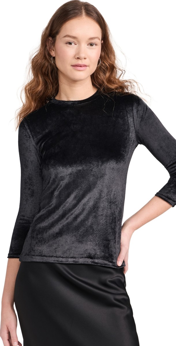 Vince Velour 3/4 Sleeve Crew Top Black
