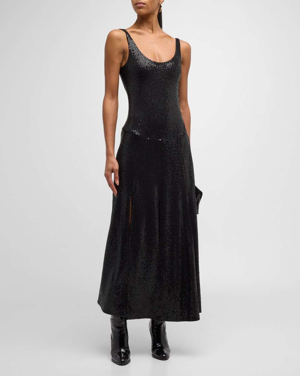 Embellished Slice Slits-Hem Midi Tank Dress