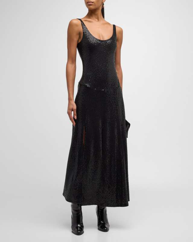 Embellished Slice Slits-Hem Midi Tank Dress