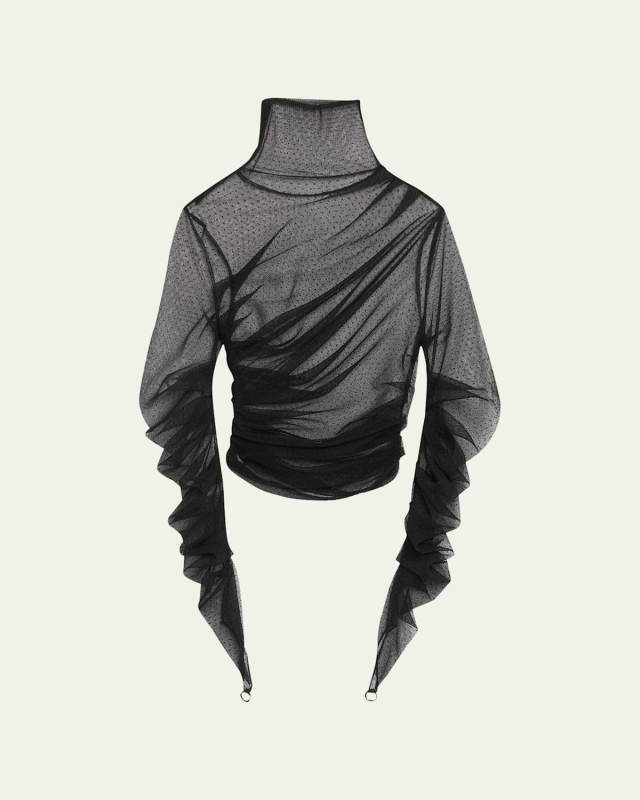 Draped Swiss Dot Tulle Top
