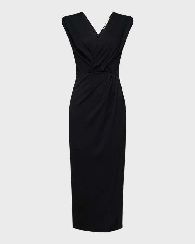 Hallie Pleated Bodycon Jersey Midi Dress