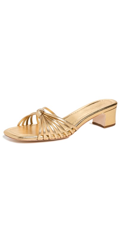 Loeffler Randall Hazel Knot Mid Heel Mule Sandals Gold