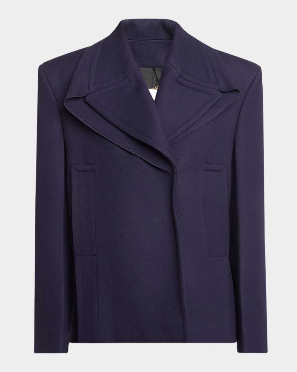Pointed-Shoulder Single-Breasted Wool Peacoat