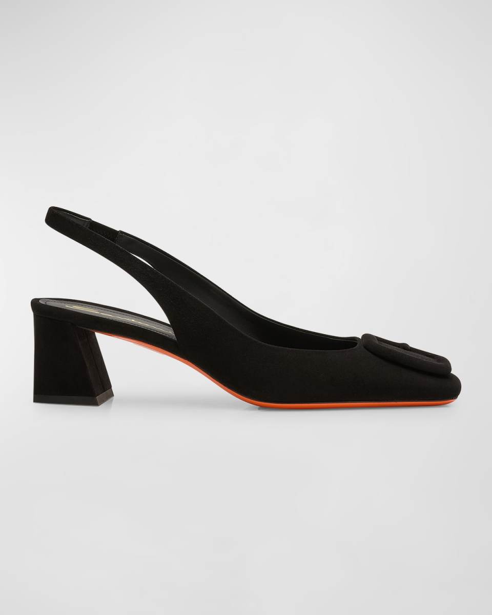 Suede Buckle Slingback Pumps