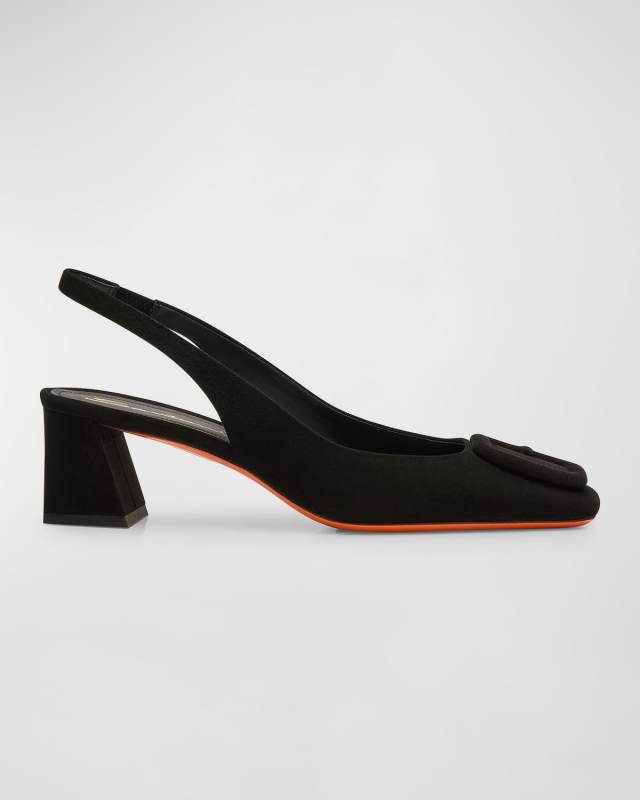 Suede Buckle Slingback Pumps