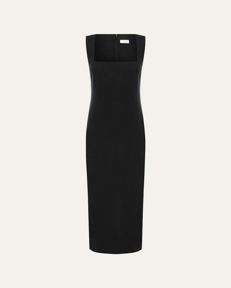Alice Sleeveless Square-Neck Linen Midi Dress