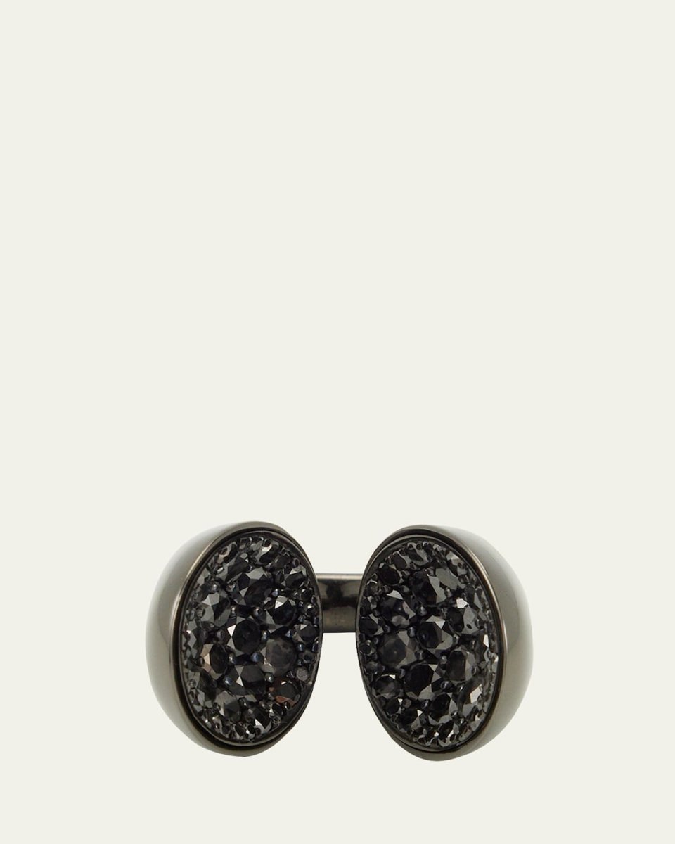 18K White Gold. Black Rhodium and Silver Echo Ring with Black Diamonds, Size 6