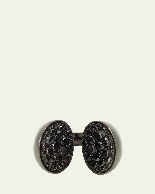 18K White Gold. Black Rhodium and Silver Echo Ring with Black Diamonds, Size 6