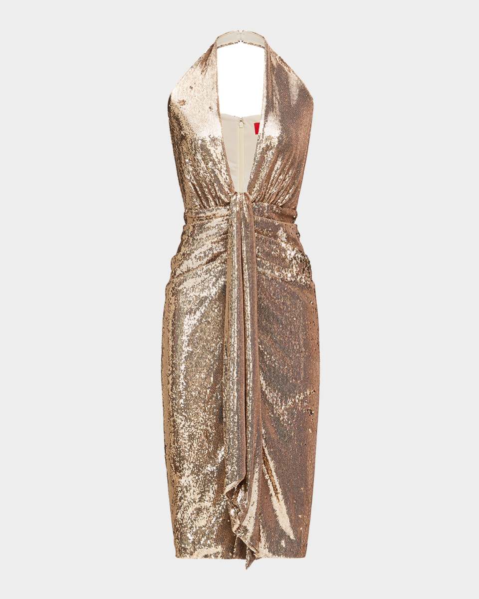 Sya Deep V-Neck Sequin Midi Dress