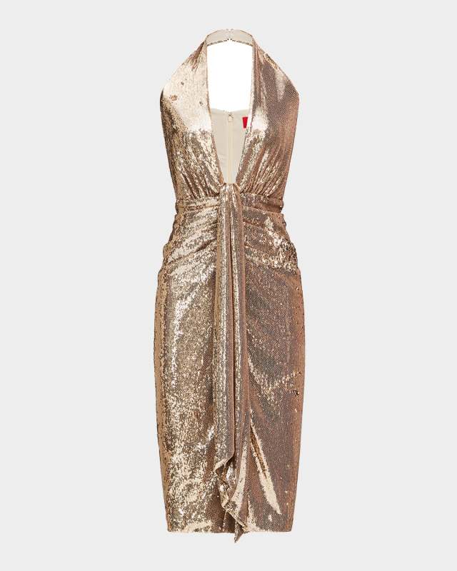 Sya Deep V-Neck Sequin Midi Dress