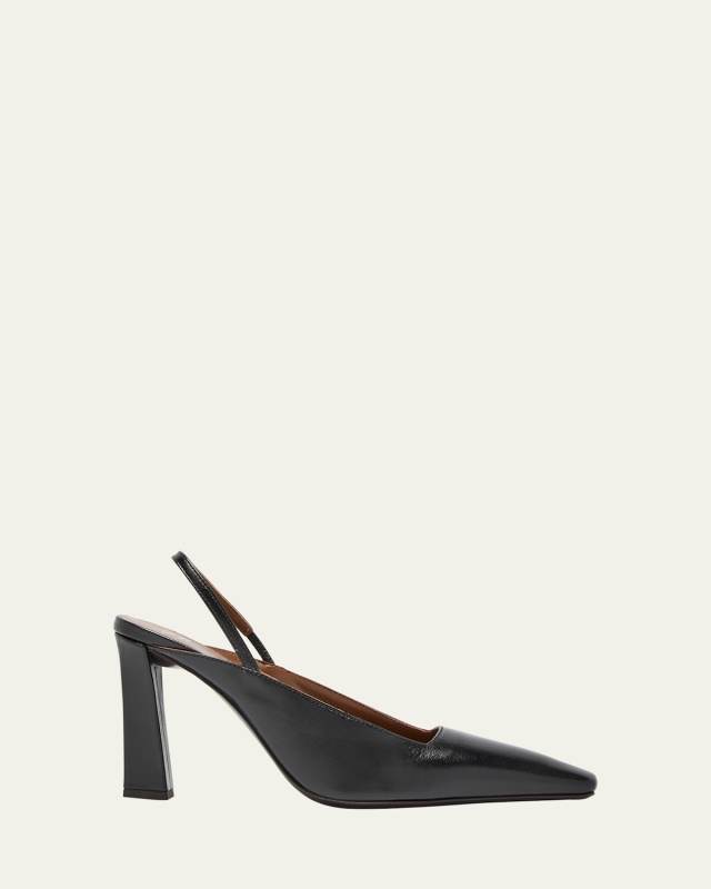 Leather Square-Toe Slingback Pumps