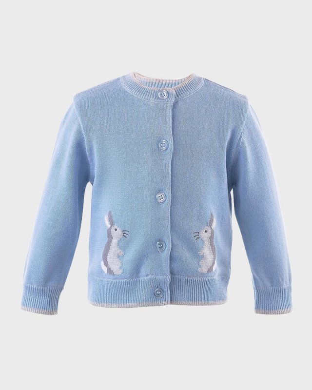 Girl's Intarsia-Knit Bunny Cardigan, Size 1M-24