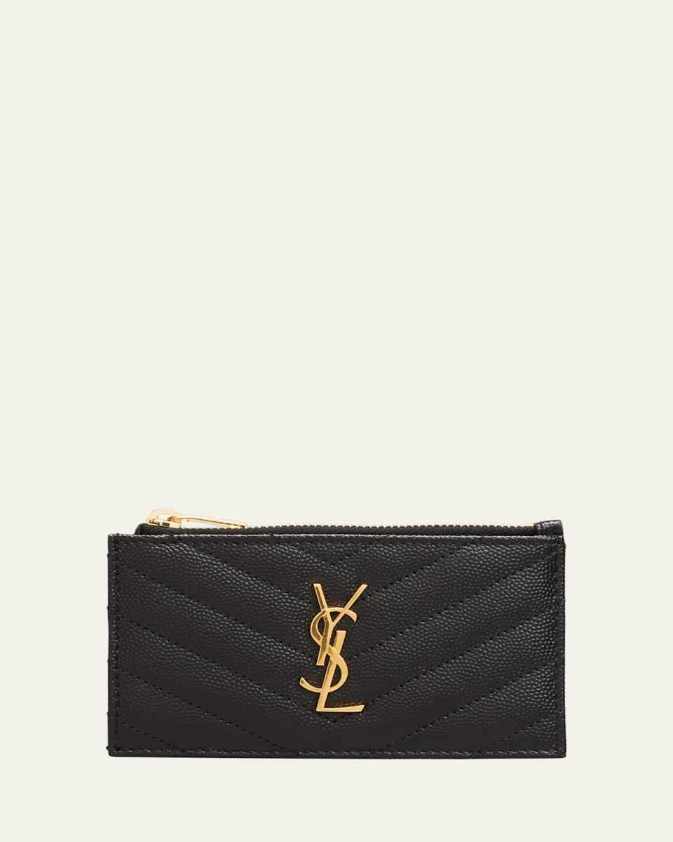 YSL Monogram Small Ziptop Card Case in Grained Leather