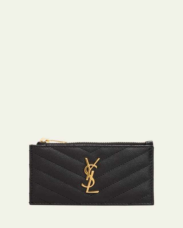 YSL Monogram Small Ziptop Card Case in Grained Leather
