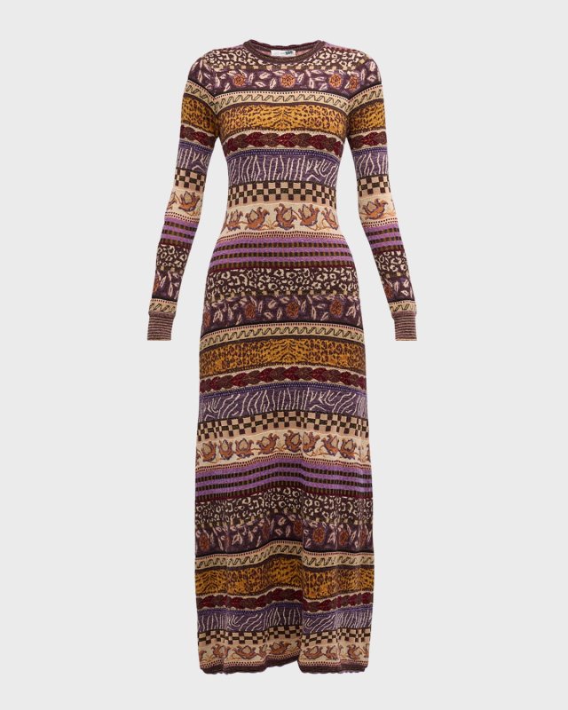 Paloma Multi-Print Wool-Blend Midi Dress