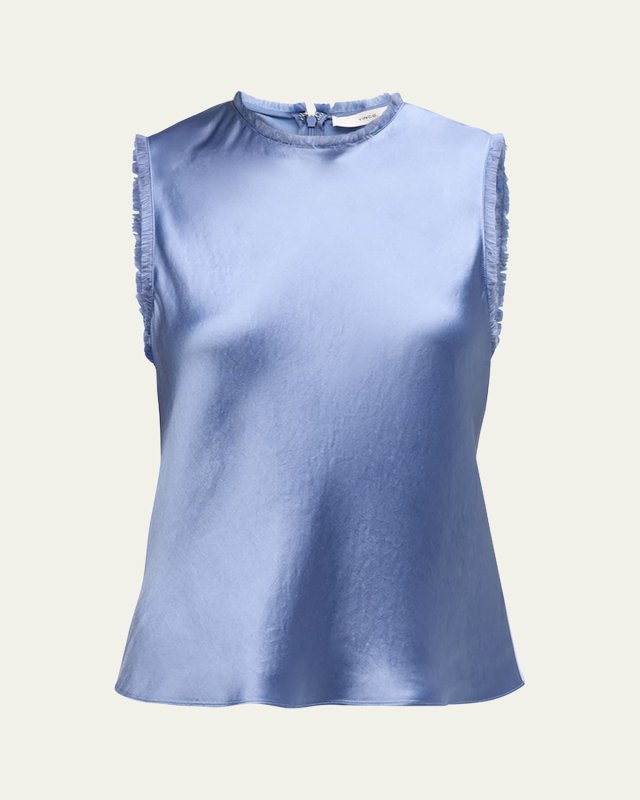 Frayed-Edge Crushed Satin Shell Top