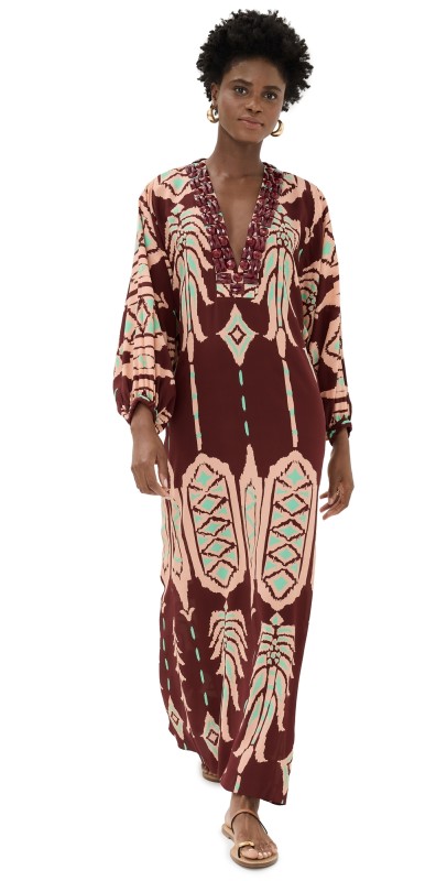Johanna Ortiz Night Chant Tunic Dress Apacheria Wine/Salmon/Green