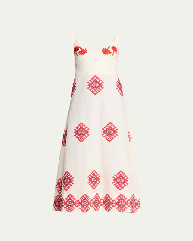 God Enkai Embroidered Poplin Midi Dress