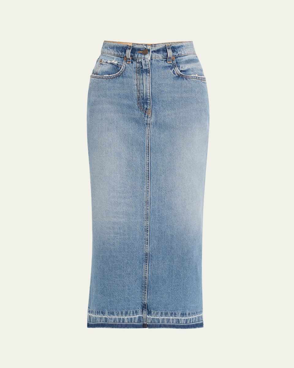 Long Back Slit Denim Skirt