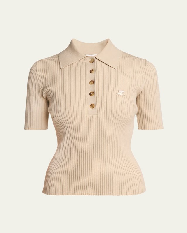 Collared Rib-Knit Polo Top