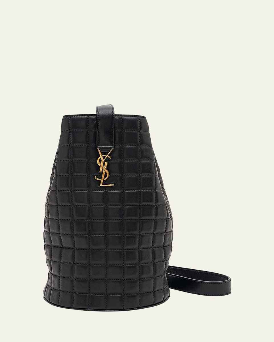 Cecile Medium YSL Bucket Bag in Quilted Smooth Leather