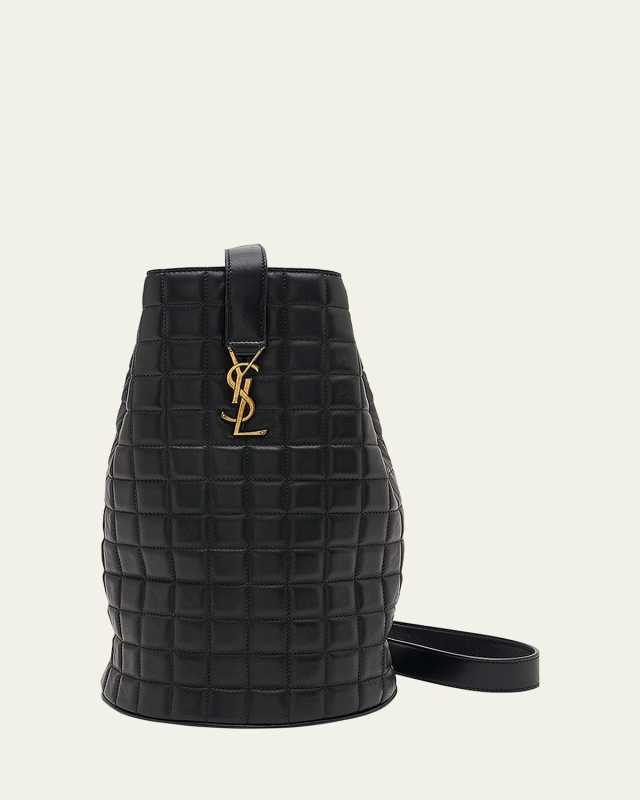Cecile Medium YSL Bucket Bag in Quilted Smooth Leather