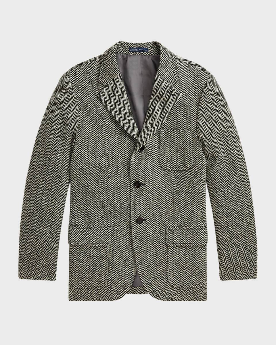 Boy's Herringbone Tailored Sport Coat, Size 2-7