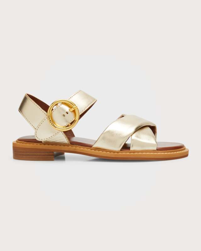 Lyna Metallic Crisscross Ankle-Strap Sandals