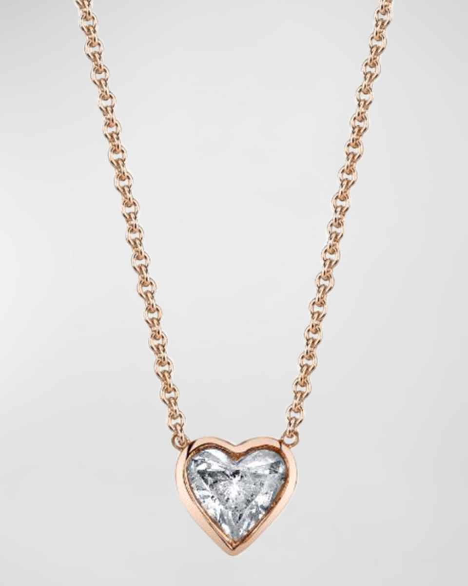 18K Rose Gold Bezel Solitaire Diamond Heart Necklace