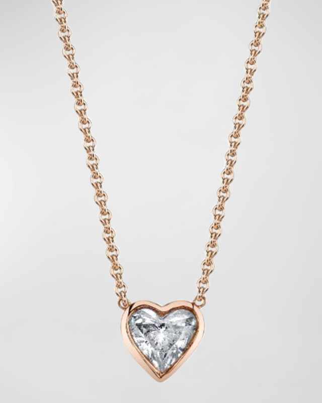 18K Rose Gold Bezel Solitaire Diamond Heart Necklace