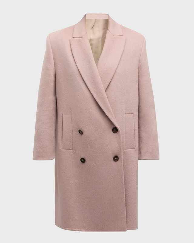 Beaver-Finish Cashmere Double-Breasted Long Coat