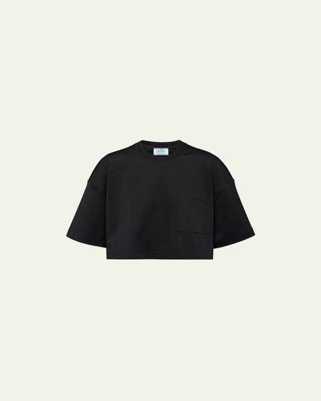 Interlock Knit Cropped Cotton T-Shirt