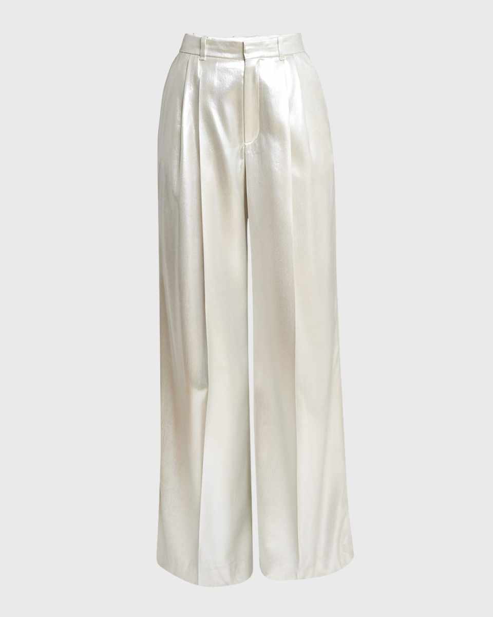 Organic Silk Lame Pleated Wide-Leg Sailor Trousers