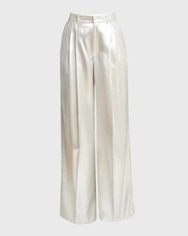 Organic Silk Lame Pleated Wide-Leg Sailor Trousers