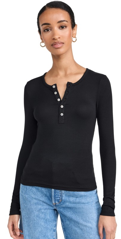 Favorite Daughter The Henley Ribbed Long Sleeve Tee White