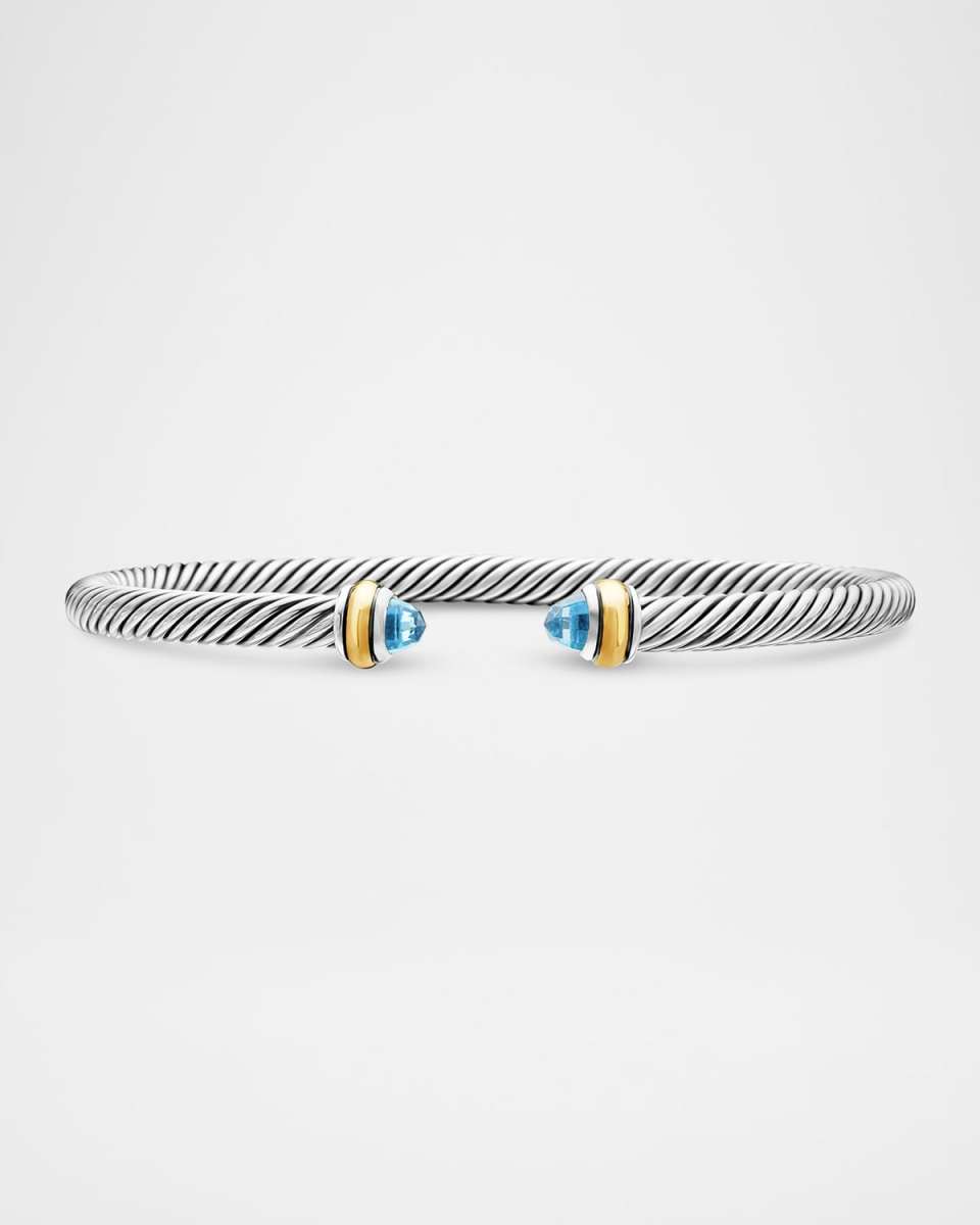 Cable Bracelet with Gemstone in Silver with 18K Gold, 4mm