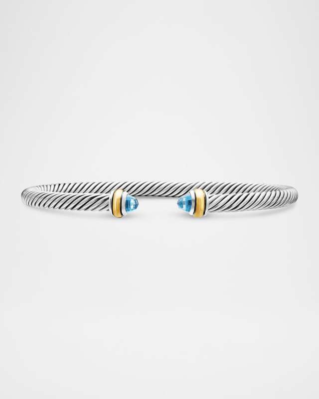Cable Bracelet with Gemstone in Silver with 18K Gold, 4mm