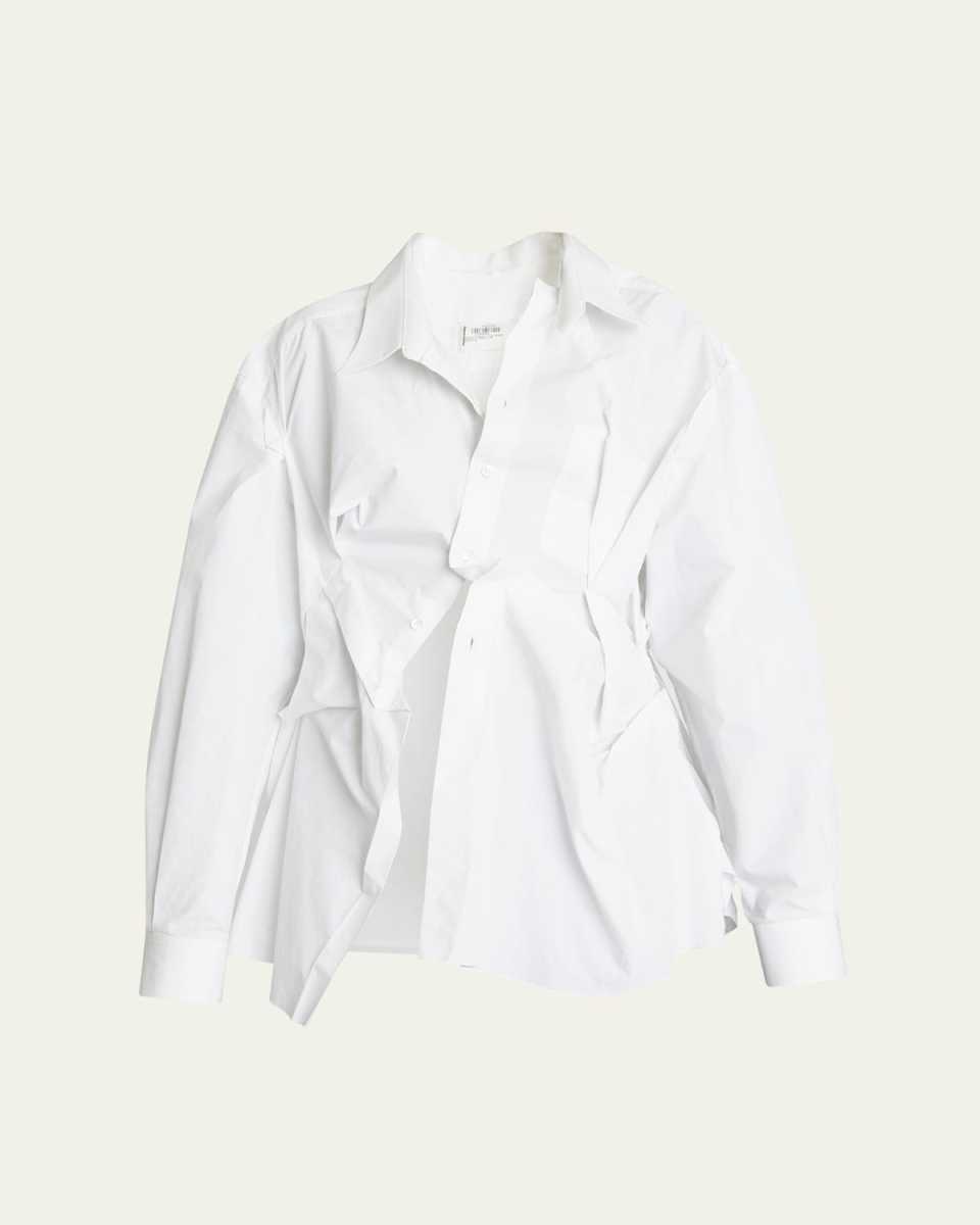 Twisted Raw-Cut Button Down Cotton Shirt