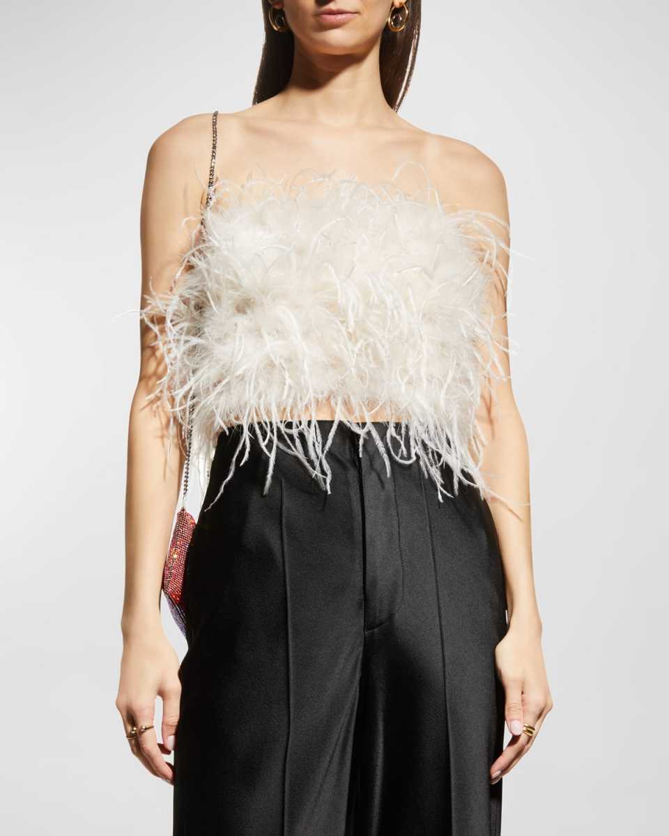 Zaina Ostrich Feather Bustier Top