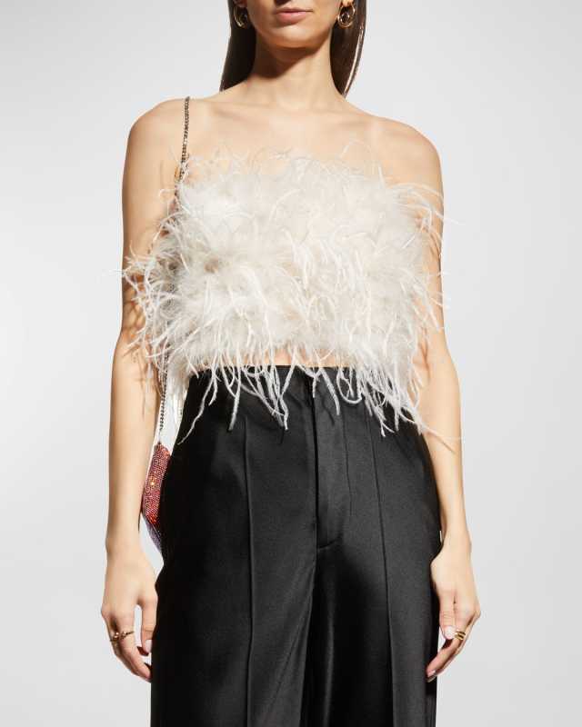 Zaina Ostrich Feather Bustier Top