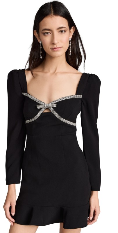 Self Portrait Black Diamante Bow Mini Dress Black