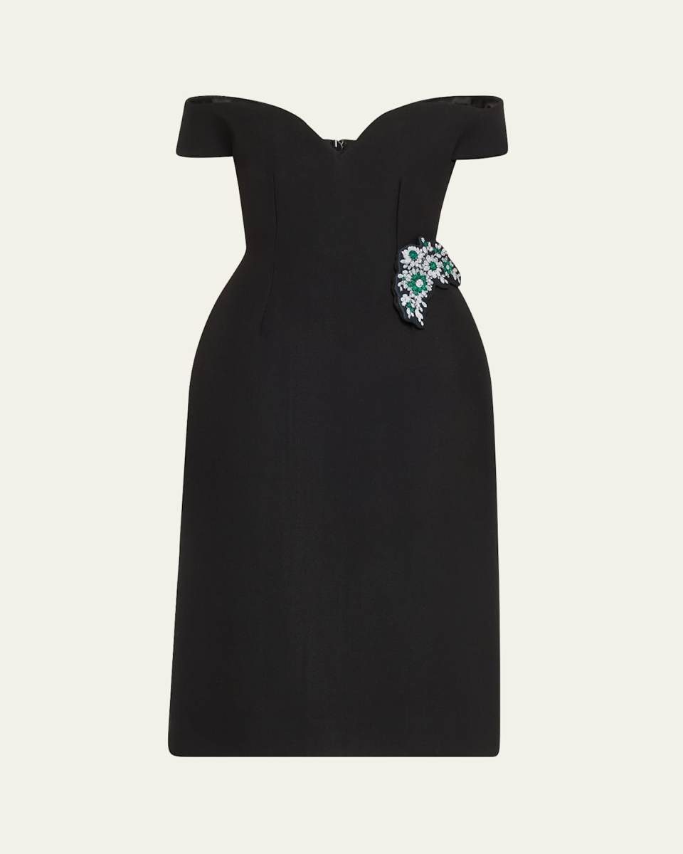 Off-Shoulder Oversized Midi Dress with Brooch
