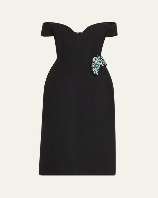 Off-Shoulder Oversized Midi Dress with Brooch