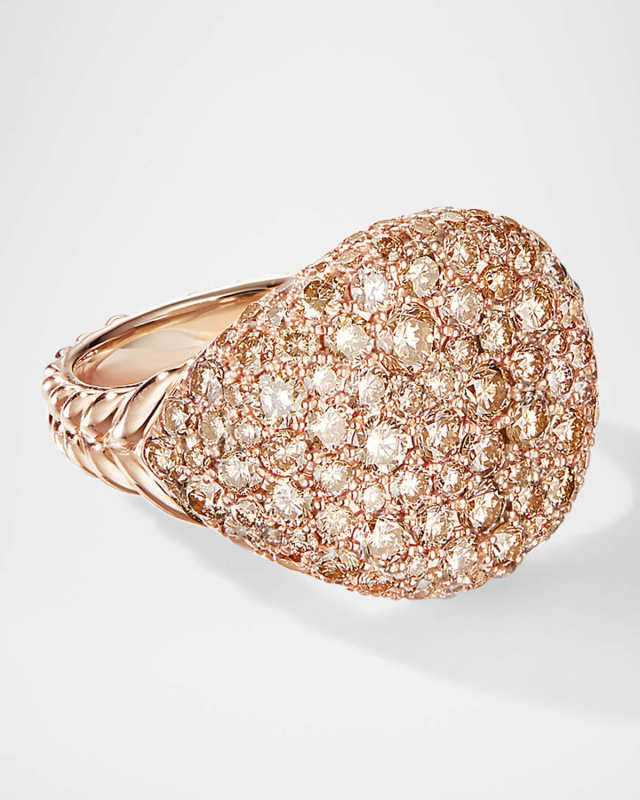 Chevron Pinky Ring with Cognac Diamonds in 18K Rose Gold, 13mm