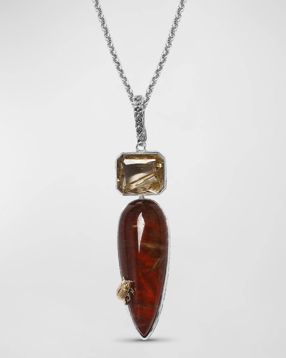 Gold Hair Rutilated Quartz and Agate Pendant