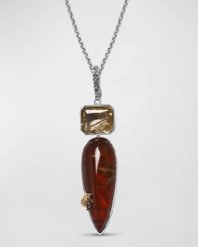 Gold Hair Rutilated Quartz and Agate Pendant