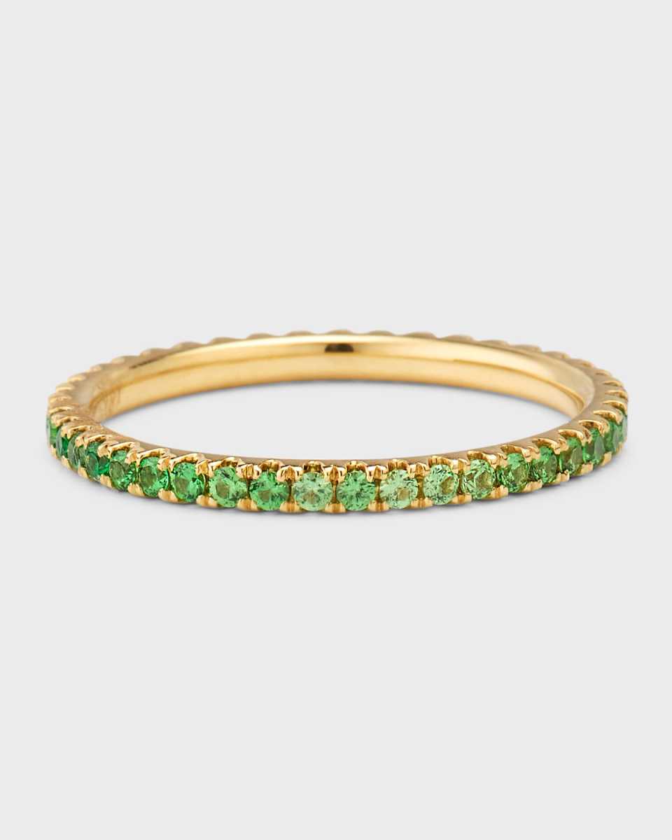 Rainbow 18K Yellow Gold Ombre Tsavorite (Green Garnet) Eternity Band Ring, Size 6