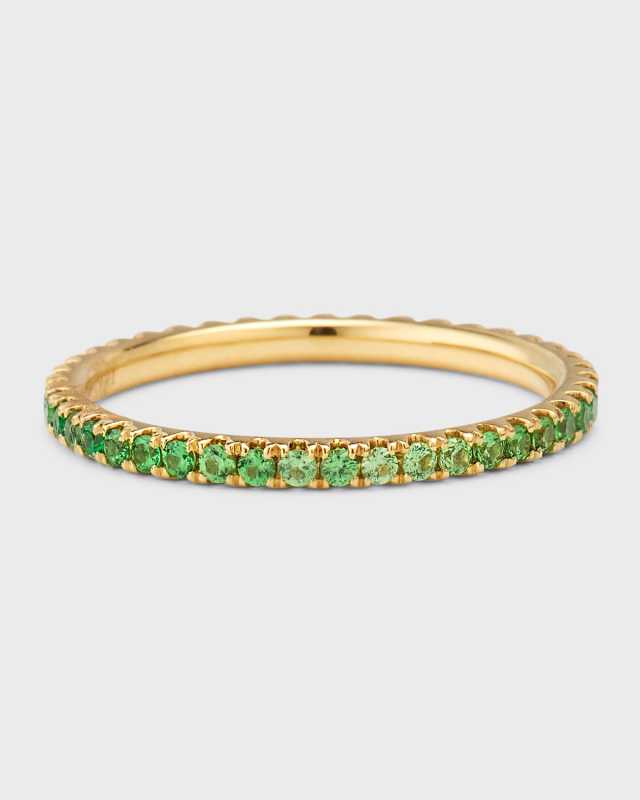Rainbow 18K Yellow Gold Ombre Tsavorite (Green Garnet) Eternity Band Ring, Size 6