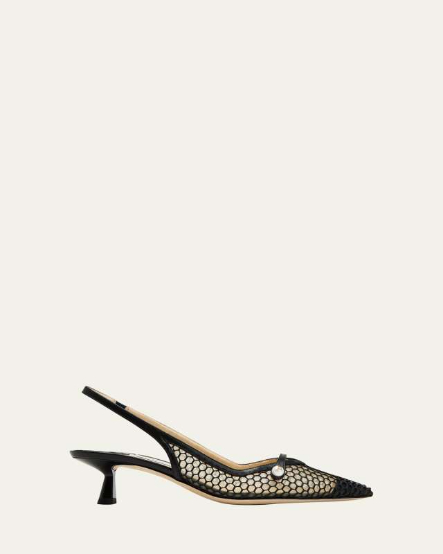 Amita Net Slingback Ballerina Pumps