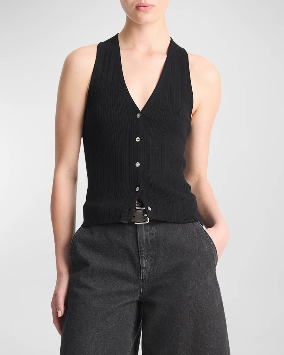 Button-Front Knit Tank Top
